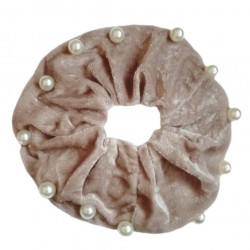 Elastic pentru par Cod ECD007FF din catifea Crem cu perle sidefate
